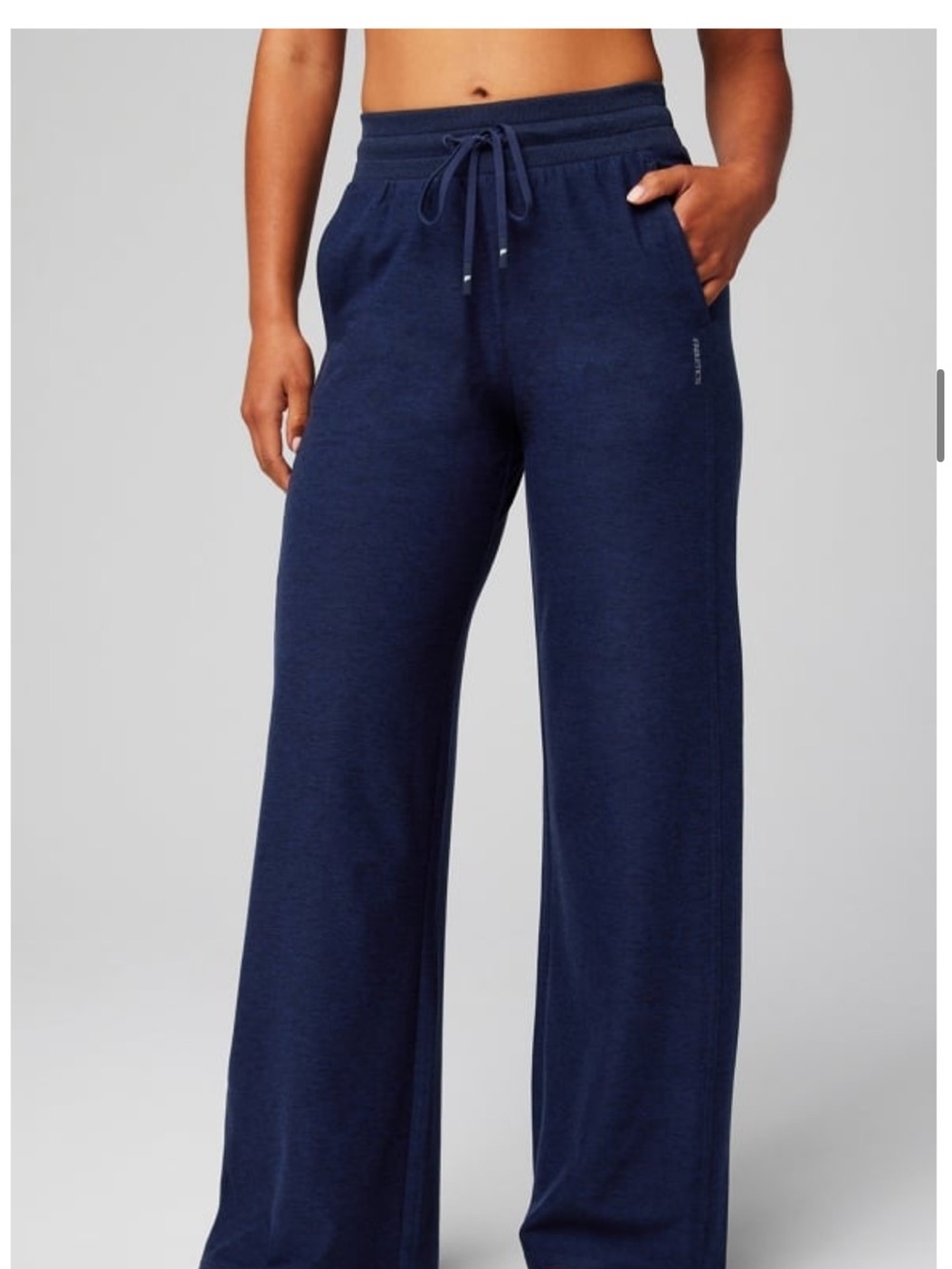 Fabletics XL Navy Drawstring Track joggers sweat pants cloud Jersey Wide Leg